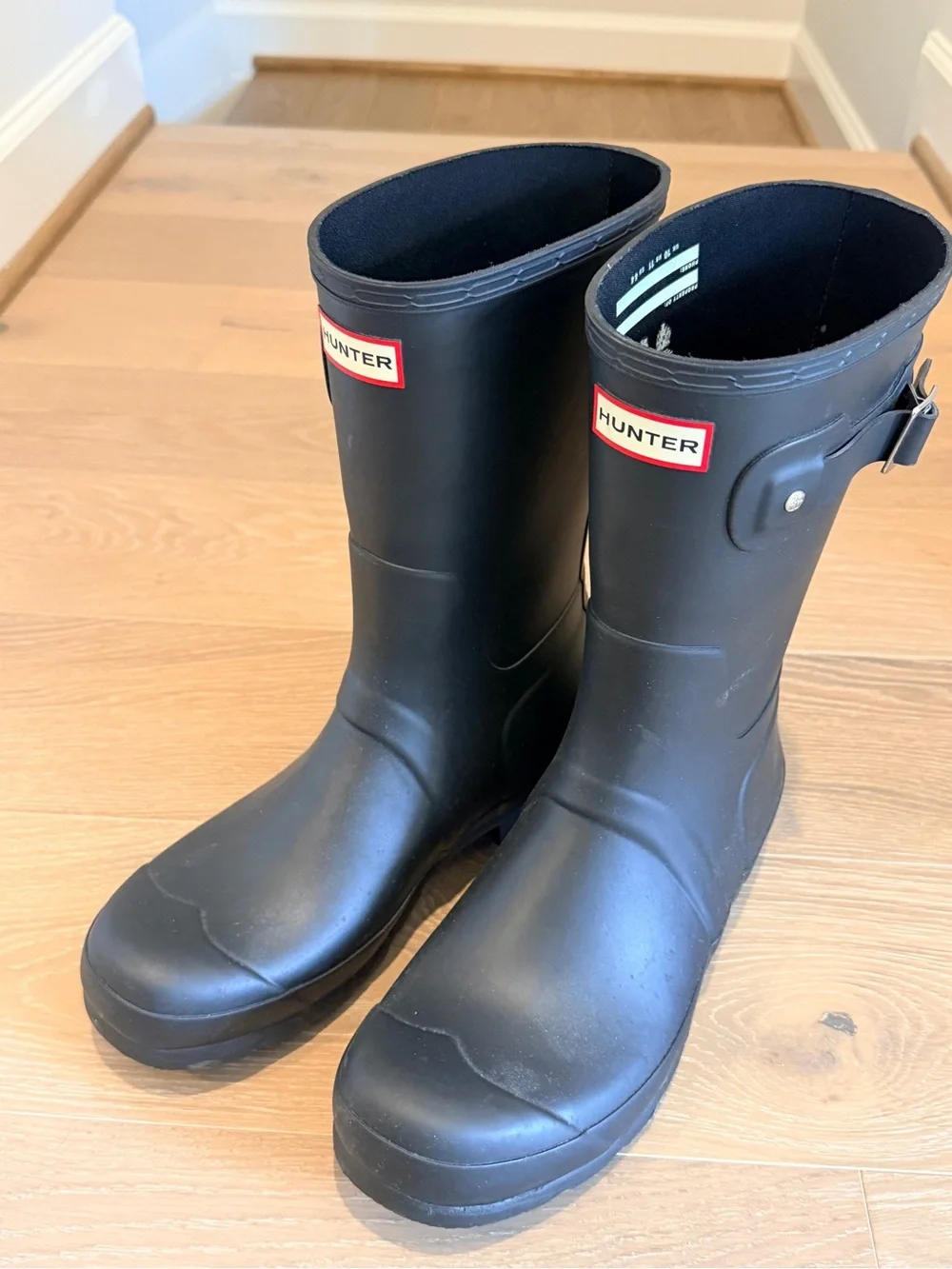 Hunter Matte Black Mid Calf Rain Boots with Logo